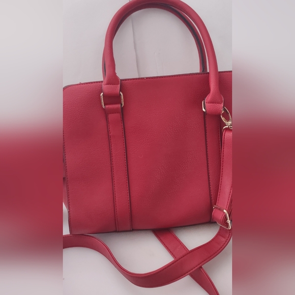 Just Fab Large Satchel Hand Shoulder Bag Gorgeous  Red EUC lot of details - Picture 5 of 11